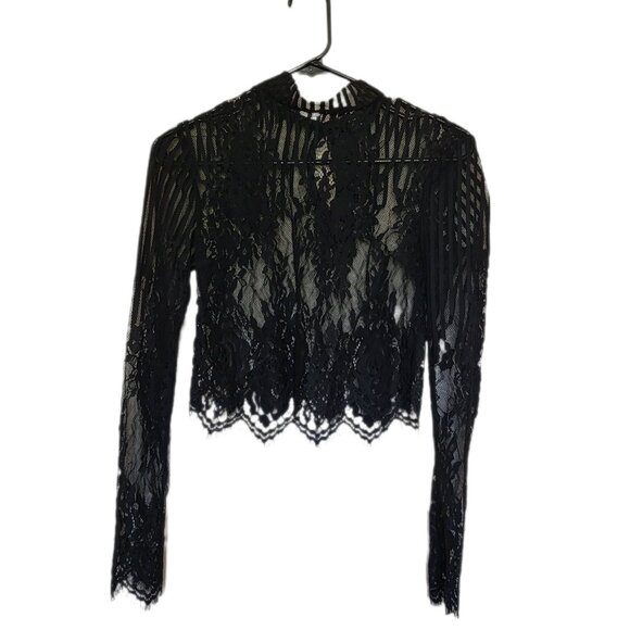 FOREVER 21 Women's Long Sleeve Black Lace Top Size Medium - Picture 1 of 5